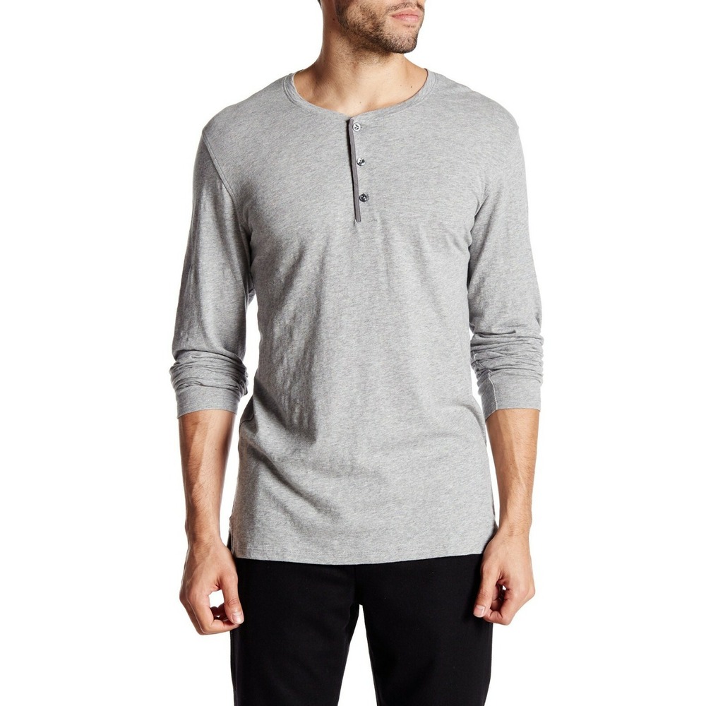 VINCE Mens 2XL 3 Button Henley Long Sleeve Heathered Gray T Shirt Crewneck